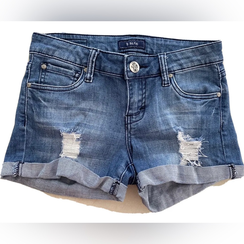 STS Junior Size 1 Jean Shorts - Rolled Cuff- Perfect Used Condition-Denim w/rips